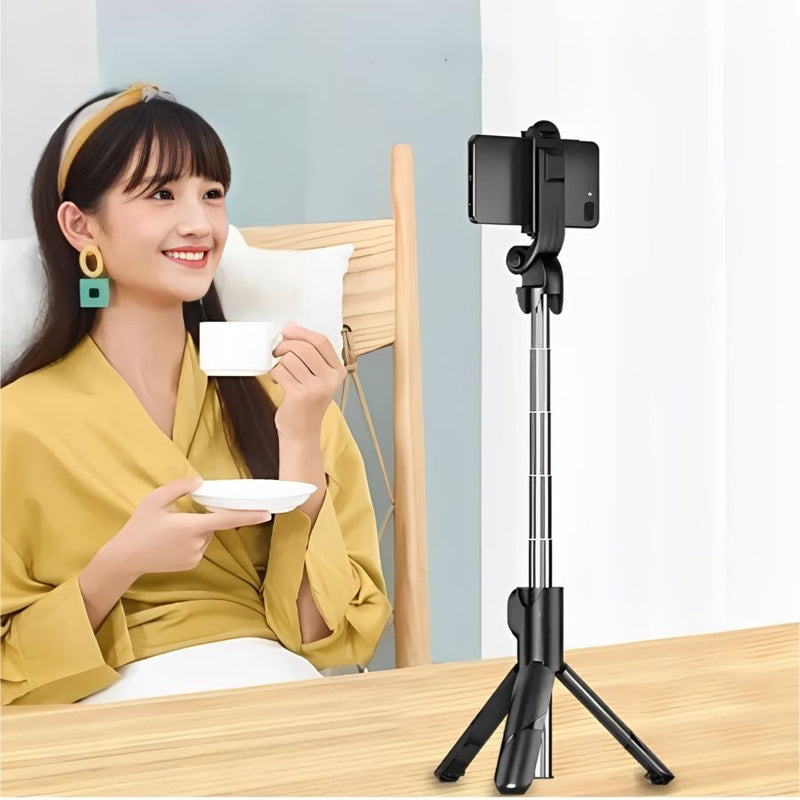 Selfie Speaker Bluetooth com Tripé e Controle Remoto Retrátil – Ideal para Fotos e Vídeos