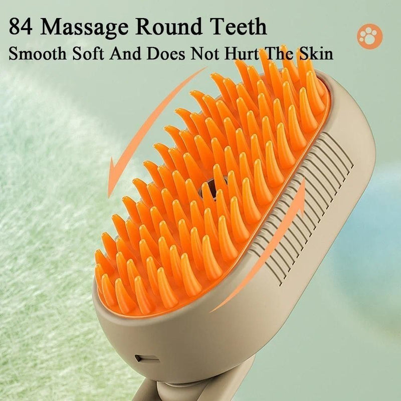 Escova Elétrica a Vapor 3 em 1 Para Gatos e Cães – Remove Pelos, Massageia e Hidrata | Pet Grooming Profissional em Casa