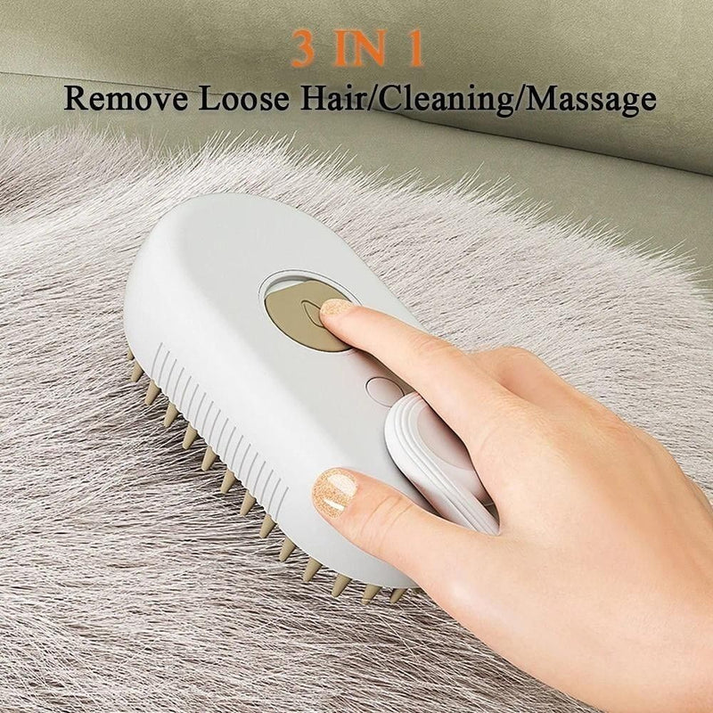 Escova Elétrica a Vapor 3 em 1 Para Gatos e Cães – Remove Pelos, Massageia e Hidrata | Pet Grooming Profissional em Casa