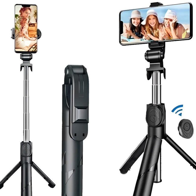 Selfie Speaker Bluetooth com Tripé e Controle Remoto Retrátil – Ideal para Fotos e Vídeos