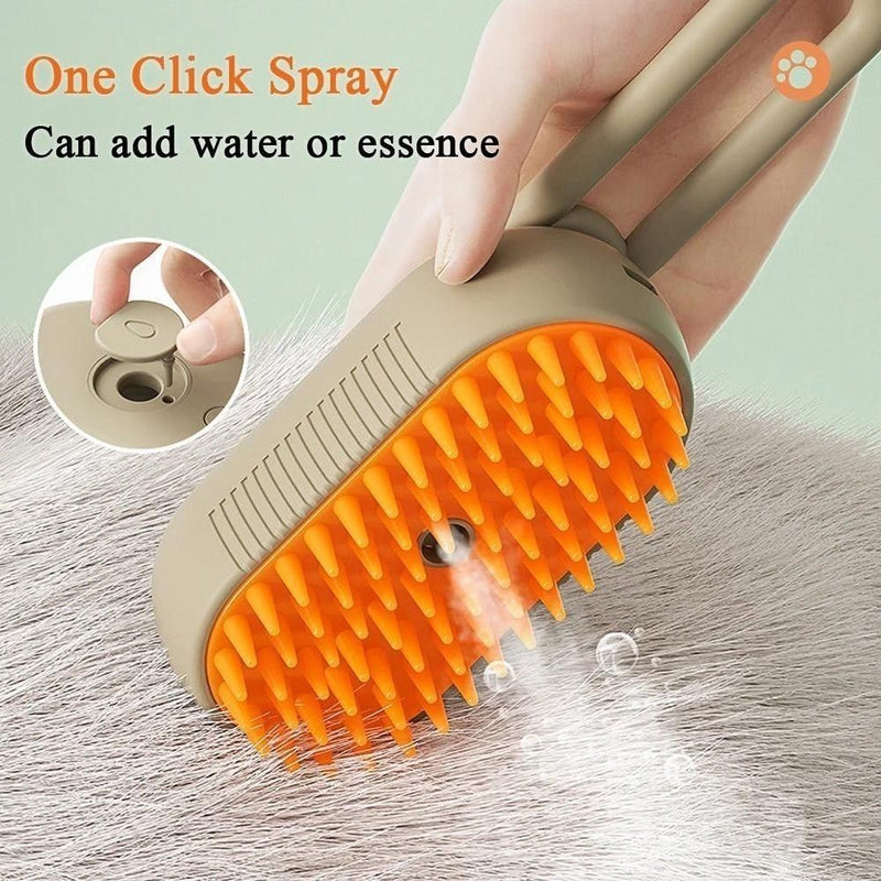 Escova Elétrica a Vapor 3 em 1 Para Gatos e Cães – Remove Pelos, Massageia e Hidrata | Pet Grooming Profissional em Casa