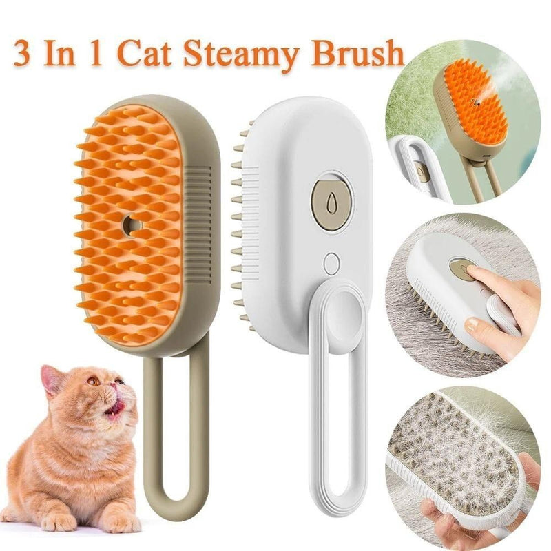 Escova Elétrica a Vapor 3 em 1 Para Gatos e Cães – Remove Pelos, Massageia e Hidrata | Pet Grooming Profissional em Casa