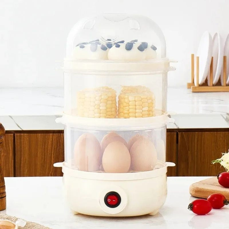Mini Vaporizador 3 Andares – Cozinha Ovos, Pães e Legumes ao Mesmo Tempo