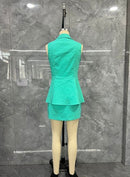 Terno feminino de 3 peças, colete com gola redonda, colete sem mangas e conjunto de mini saia