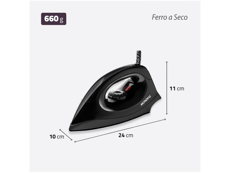 Ferro de Passar Roupa Mondial FSN-55-B a Seco 110V | Base Antiaderente, Leve e Potente 1200W