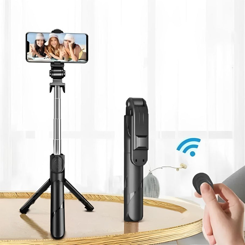 Selfie Speaker Bluetooth com Tripé e Controle Remoto Retrátil – Ideal para Fotos e Vídeos