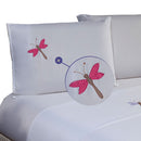 Jogo de Lençol Casal 4 Peças Branco | Bordado Libélula | Toque Suave e Elegância para Seu Quarto