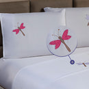 Jogo de Lençol Casal 4 Peças Branco | Bordado Libélula | Toque Suave e Elegância para Seu Quarto