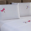 Jogo de Lençol Casal 4 Peças Branco | Bordado Libélula | Toque Suave e Elegância para Seu Quarto