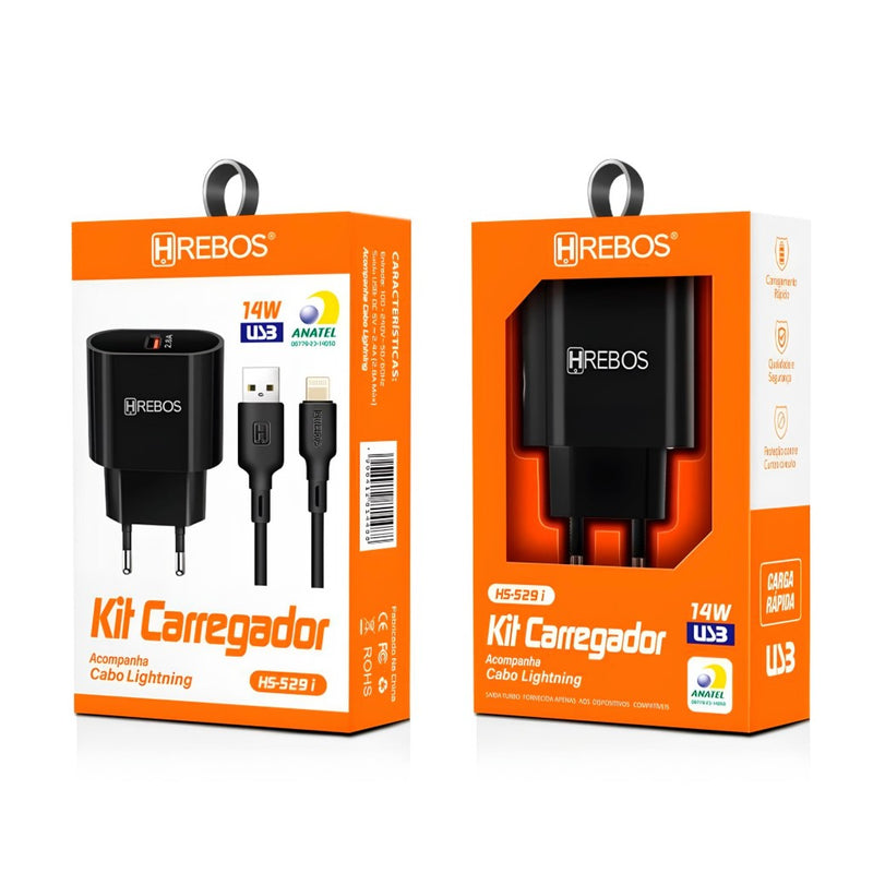 Carregador Completo Turbo 14W Lightning Hrebos HS-529i